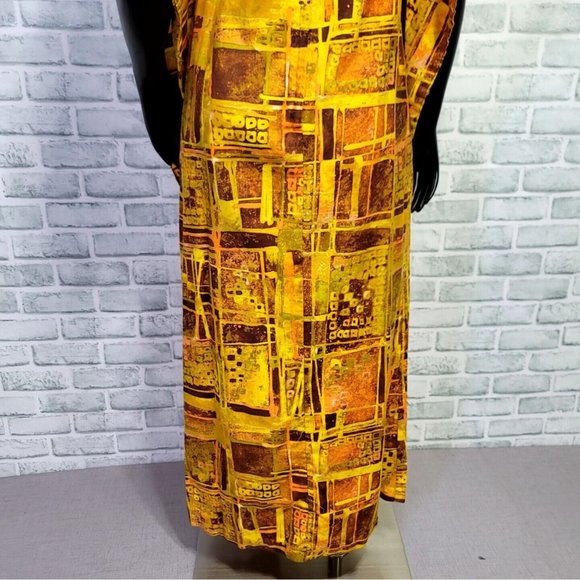 Vintage Made in Hawaii XS Hawaiian Wing Sleeve Abstract Geo Pattern Hostess Gown - Picture 10 of 12